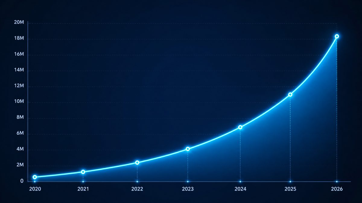 成人抖阴用户增长数据图表,展示2020-2026年注册用户从50万增长至1800万的趋势